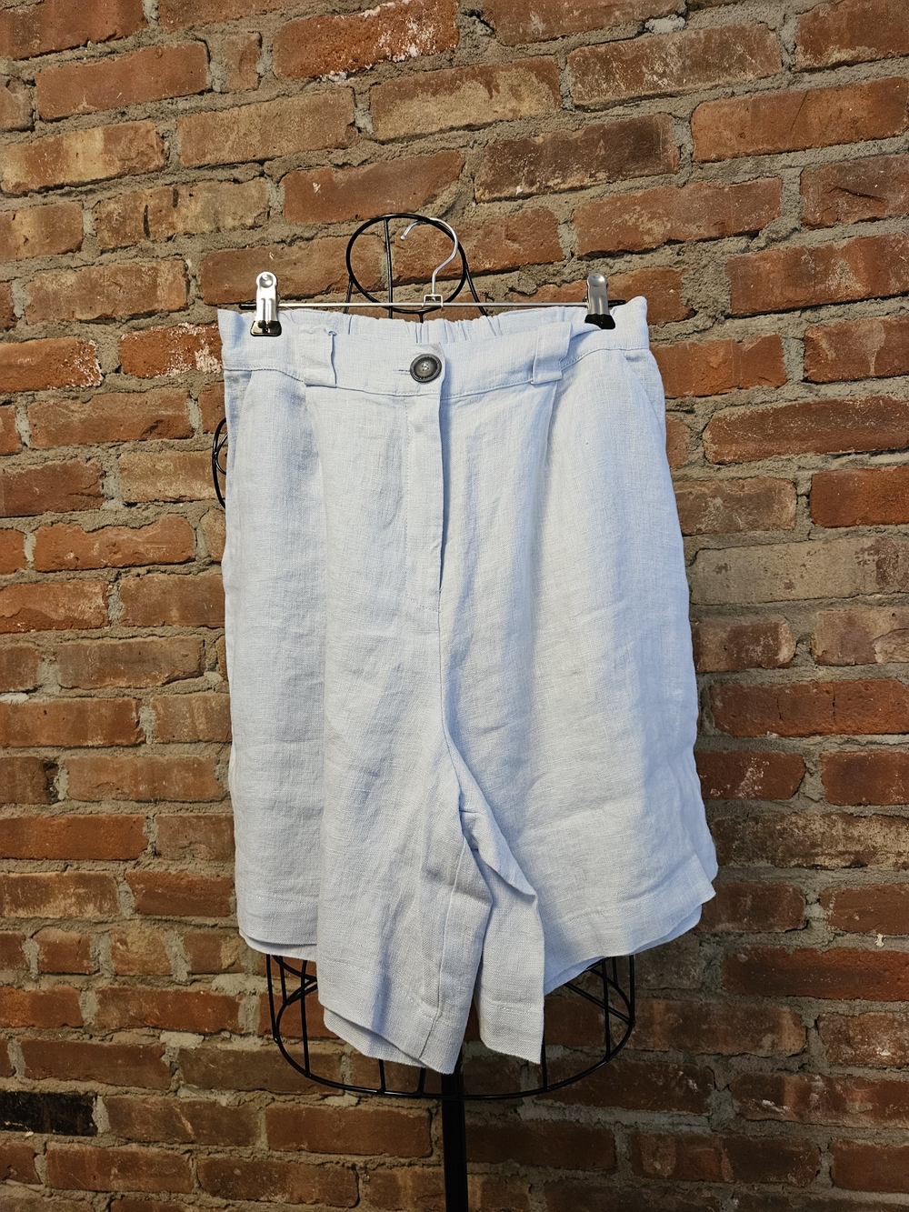 Mus & Bombon Small Women's Light Blue Linen-Blend Bermuda Shorts From Spain NWT